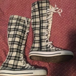 Black and white plaid knee high sneakers